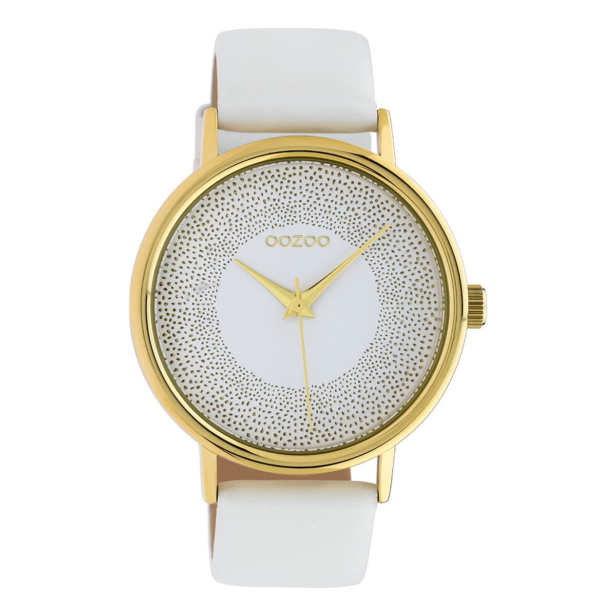 OOZOO Timepieces - Goudkleurige horloge met witte leren band - C10576