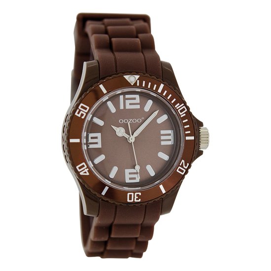 OOZOO Timepieces - Donker bruine horloge met donker bruine rubber band - JR248
