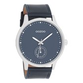 OOZOO Timepieces - Zilverkleurige horloge met donker blauwe leren band - C9008