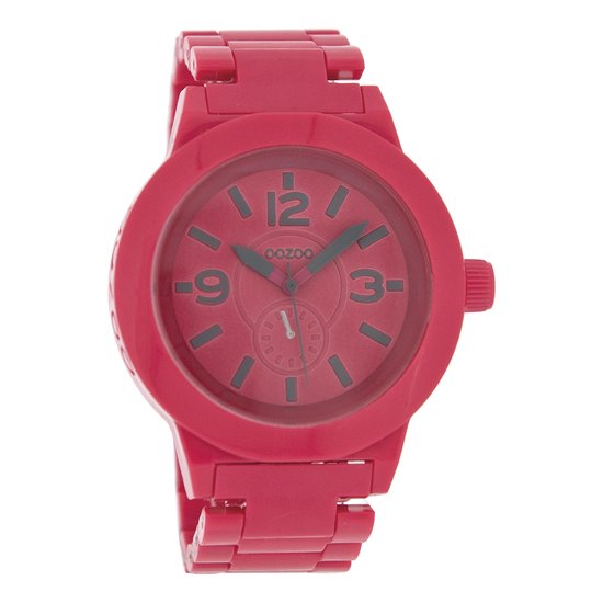 OOZOO Timepieces - Roze horloge met roze kunststof horlogeband - C4117