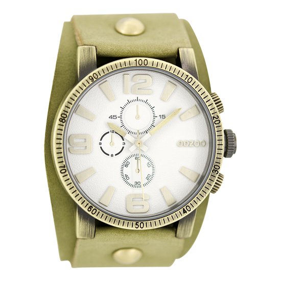 OOZOO Timepieces - Goudkleurige horloge met zand leren band - C6475