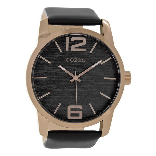 OOZOO Timepieces - Bruine horloge met zwarte leren band - C9088