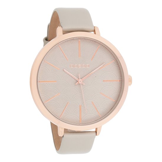 OOZOO Timepieces - Rosé goudkleurige horloge met zand leren band - C9676