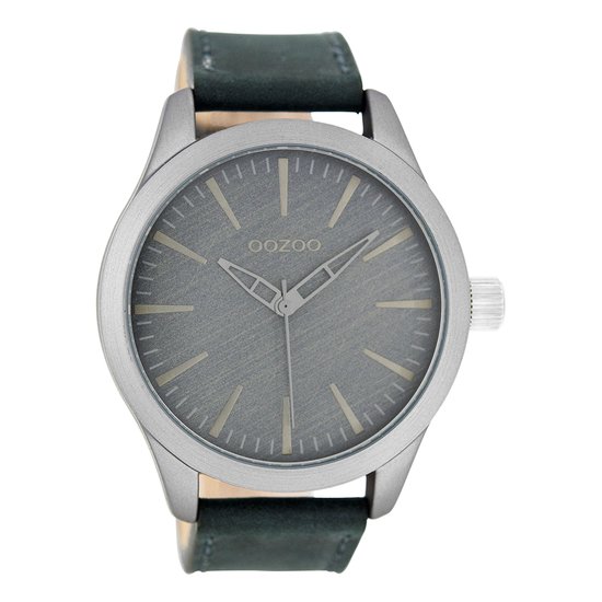 OOZOO Timepieces - Grijze horloge met blauwe leren band - C7426