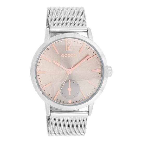 OOZOO Timepieces - Zilverkleurige horloge met zilverkleurige metalen mesh armband - C8612