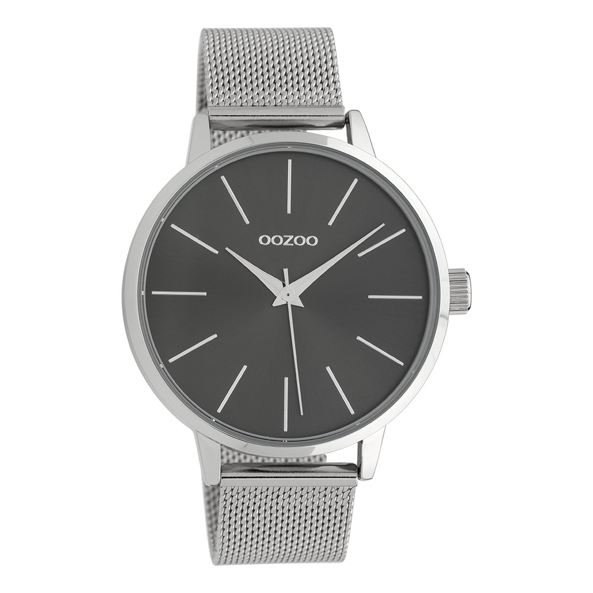 OOZOO Timepieces - Zilverkleurige horloge met zilverkleurige metalen mesh armband - C10007