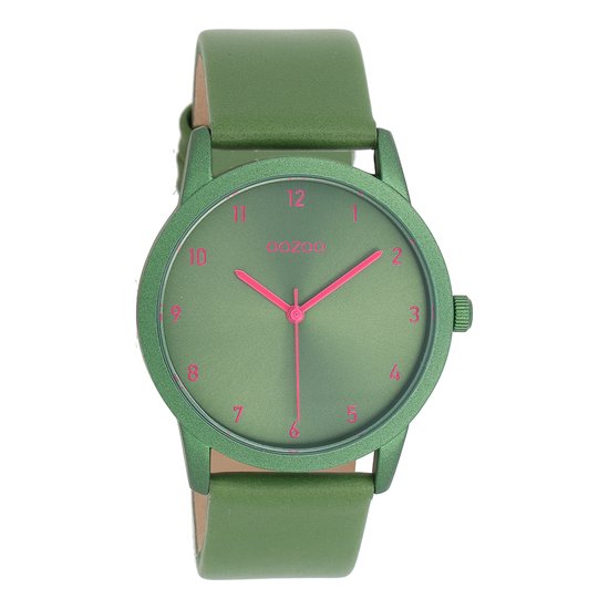 OOZOO Timepieces - Groene horloge met groene leren band - C11056