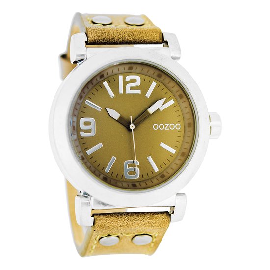 OOZOO Timepieces - Montre argentée avec bracelet en cuir jaune moutarde - C4455