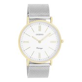 OOZOO Timepieces - Goudkleurige horloge met zilverkleurige metalen mesh armband - C20118