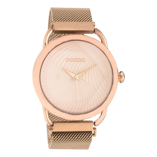 OOZOO Timepieces - Rosé goudkleurige horloge met rosé goudkleurige metalen mesh armband - C10697