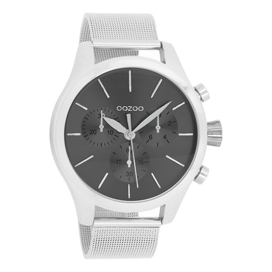 OOZOO Timepieces - Zilverkleurige horloge met zilverkleurige metalen mesh armband - C9099