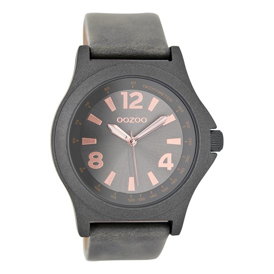 OOZOO Timepieces - Grijze horloge met grijze leren band - C6877