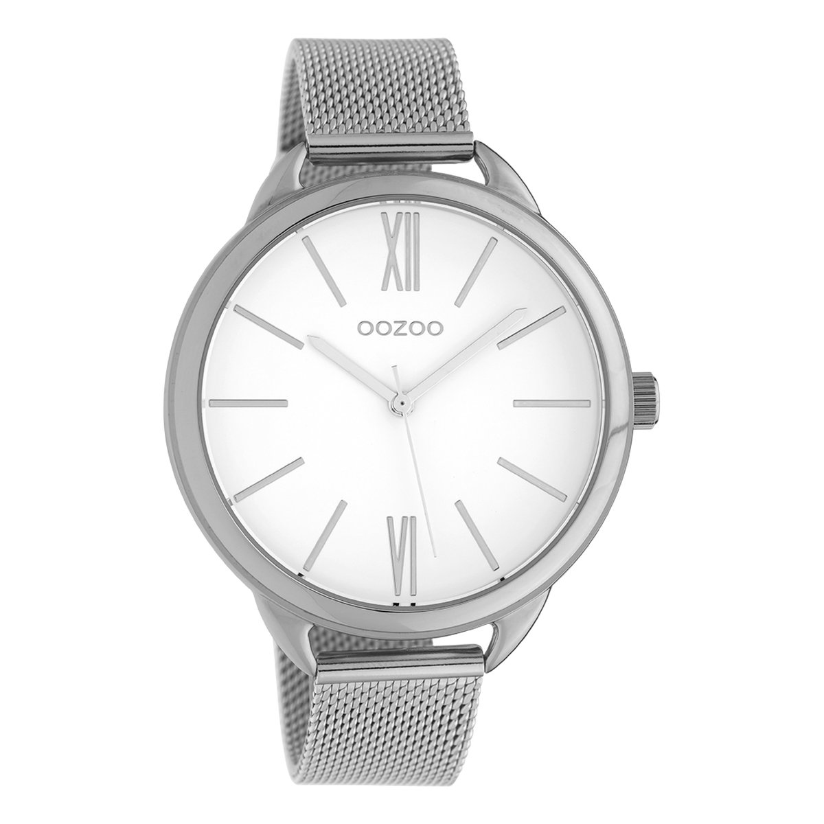 OOZOO Timepieces - Zilverkleurige horloge met zilverkleurige metalen mesh armband - C10134