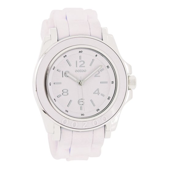 OOZOO Timepieces - Zilverkleurige horloge met oud roze rubber band - C4917