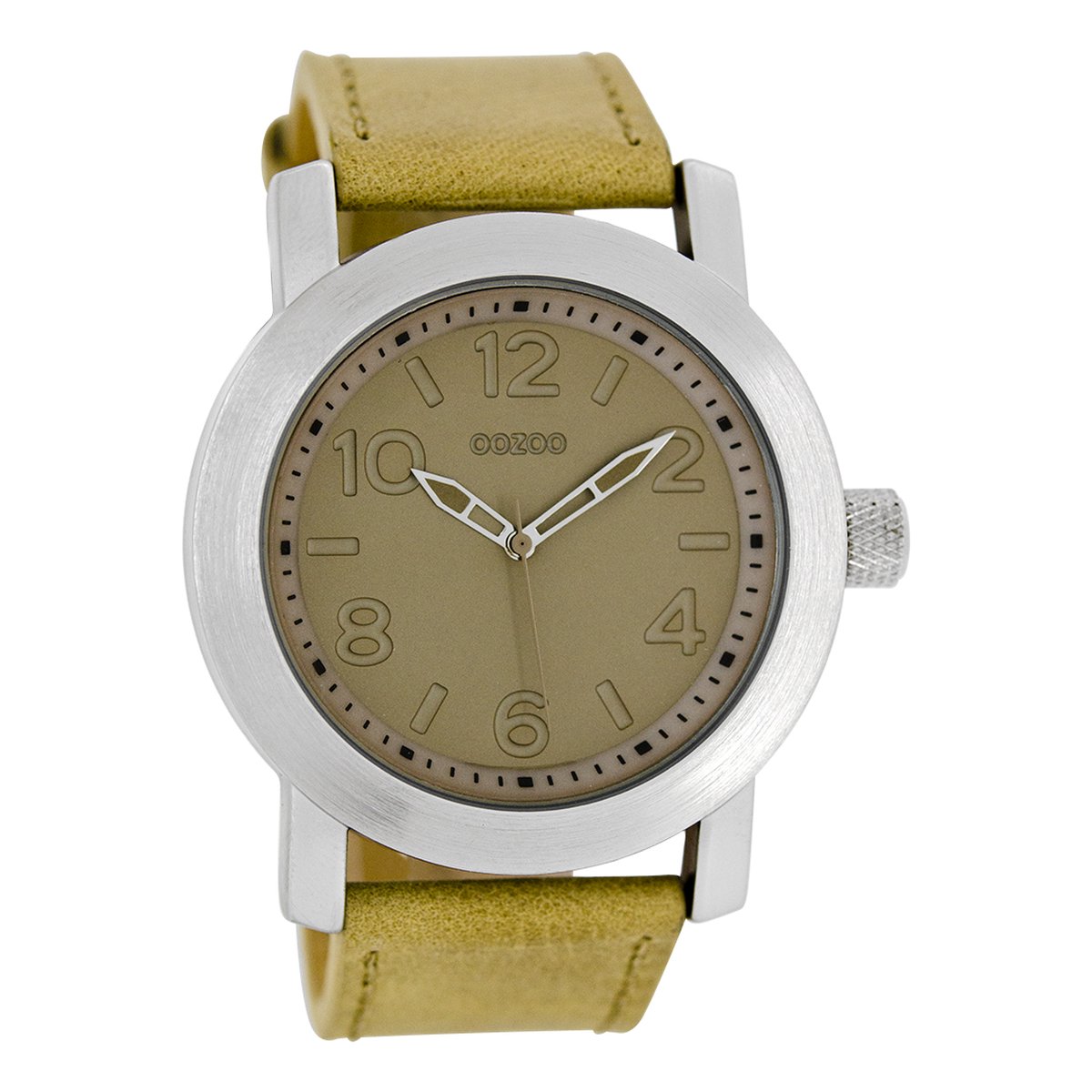 OOZOO Timepieces - Zilverkleurige horloge met zand leren band - C5151