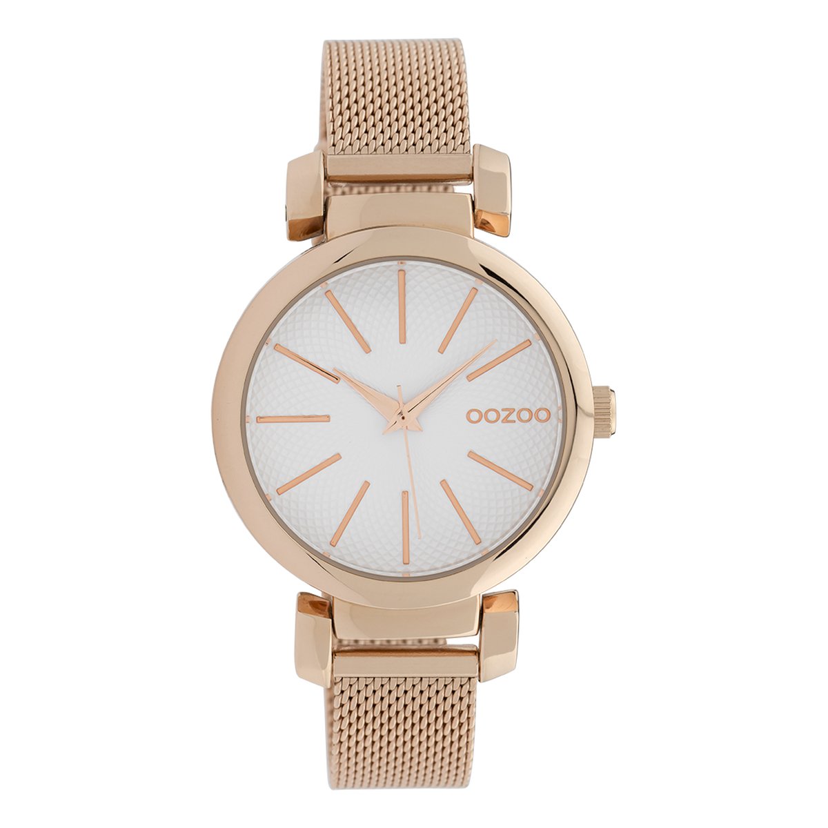 OOZOO Timepieces - Rosé goudkleurige horloge met rosé goudkleurige metalen mesh armband - C10127