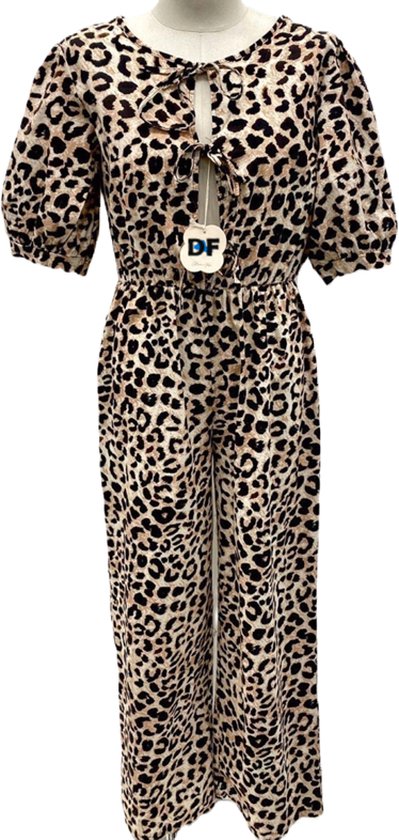 Dilena fashion jumpsuit katoen luipaard knotted