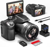 Tades Digitale camera - Foto Camera - Camera - 64MP - Belichtingscompensatie & Meerdere Filter - Switch Opnamemodi - Dubbele Lens - Grijs