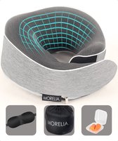 Morelia® Nekkussen Licht Grijs - Luxe Reiskussen voor het Vliegtuig en de Auto - Traagschuim