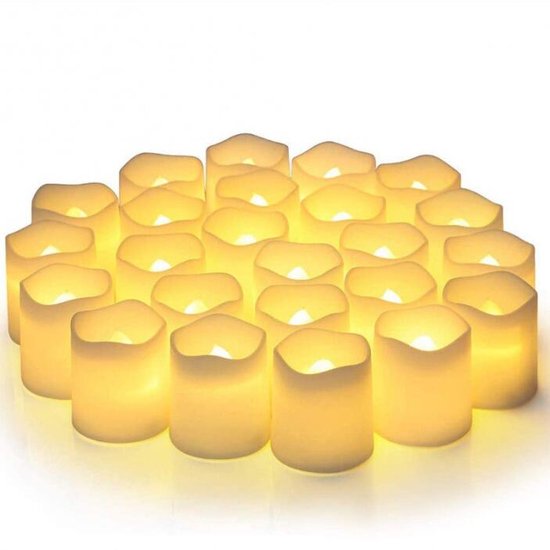 Joya Party® LED vlamloze flikkerende votief theelichten | Nep Kaars | Set van 24 elektrische flikkerende theelichtjes | namaakkaarsen voor bruiloft, feest, festival, kerstversiering enz. | Batterijen inbegrepen | Meteen klaar voor gebruik