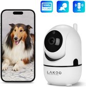 LAKOO - WiFi Full HD Beveiligingscamera - Indoor Camera - Beweeg- en Geluidsdetectie - Bewakingscamera voor Binnen - Met Nachtzicht - Petcam met App - Huisdiercamera - Hondencamera - Draadloze Camera - Wit
