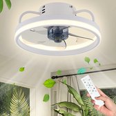 MiShar - Ventilator Lamp - Plafondventilator - Wit - 5 bladen - 33CM - Smart Lamp - Industrieel - Met Dimmer - 3 Standen Ventilator - Industriële Lamp - Keuken Lamp - Slaapkamer lamp - Woonkamerlamp - Moderne lamp