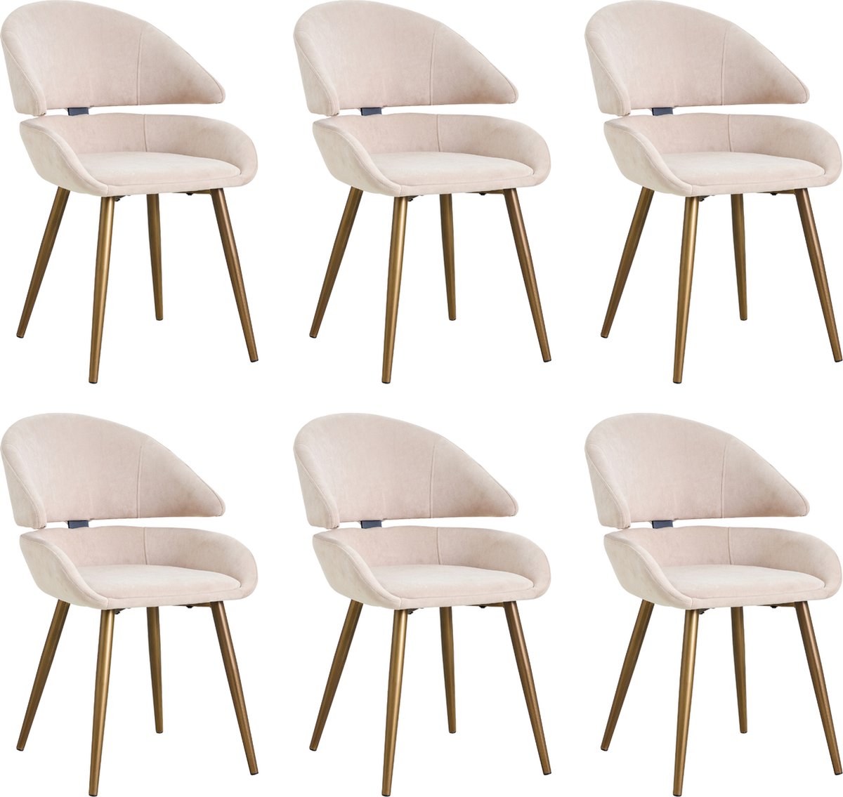 Colenis Torino Eetkamerstoel - Set Van 6 - Beige - Velvet - Fluweel - Design - Industrieel - Geborsteld Goud Poten - Metalen poten