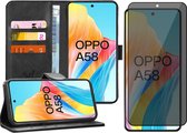 Hoesje geschikt voor Oppo A58 4G - Privacy Screenprotector Volledig Dekkend Glas - Portemonnee Book Case Zwart