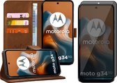Hoesje geschikt voor Motorola Moto G34 - Privacy Screenprotector Volledig Dekkend Glas - Portemonnee Book Case Bruin