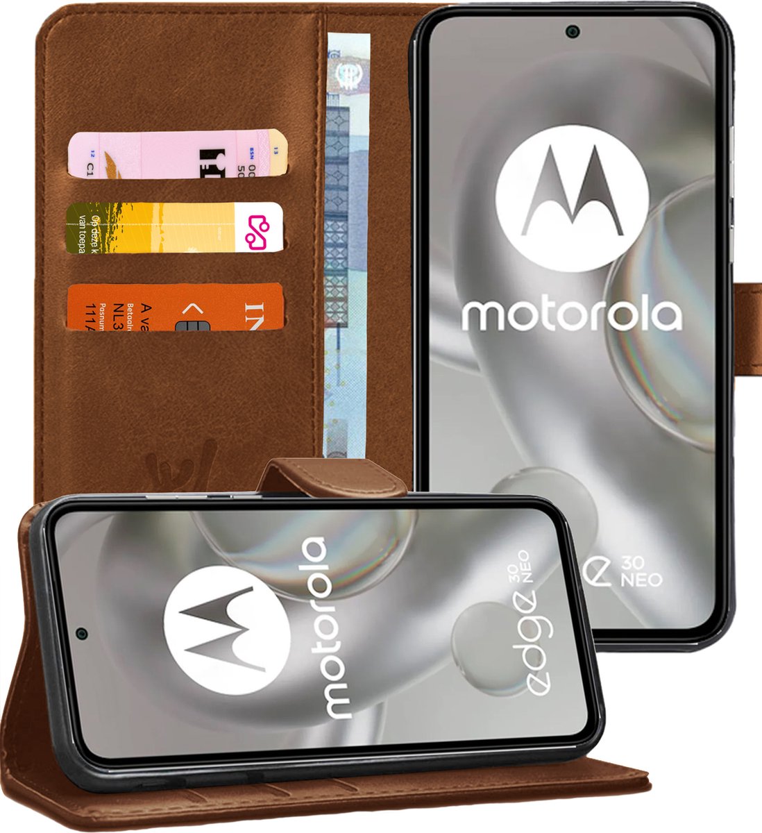 Hoesje geschikt voor Motorola Edge 30 Neo - Portemonnee Book Case Bruin