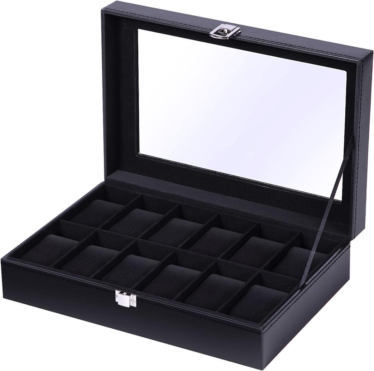 12-slots lederen horlogedoos - opbergbox voor sieraden en horloges met verwijderingskussen
