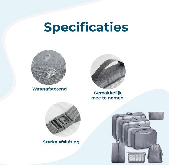 Cubes d'emballage Premium Set - 9 pièces - Cubes d'emballage Compression - Rangement pour sièges-auto de bagages - Cube de compression - Cubes d'emballage Sac à dos - Cubes d'emballage - Blauw- Marine