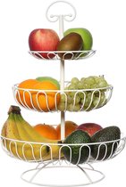 Fruitmand van wit metaal voor keuken, grote kom met 3 niveaus voor het bewaren van verse producten, fruit en groenten, toonbank, voorraadkast, organisatie, opbergrek (45 inch)