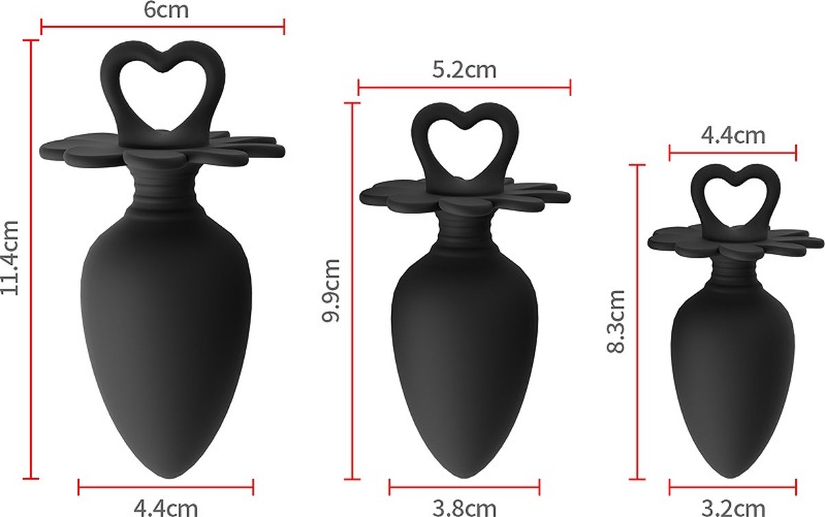 Power Escorts Heart Plug Anal Starter 3-Pack - S, M & L - Silicone