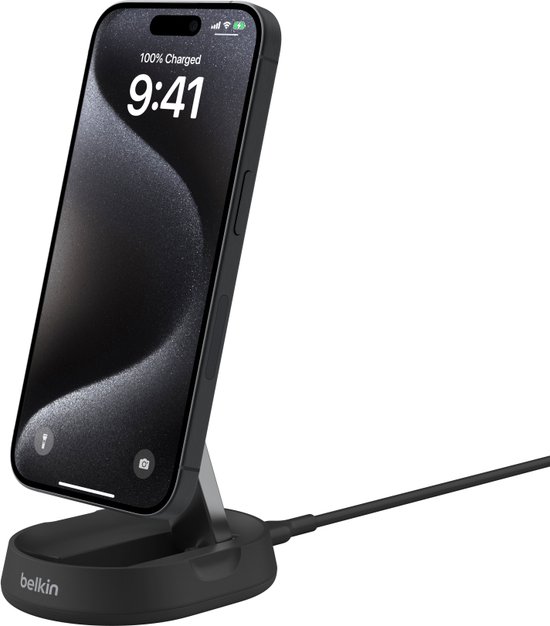 Belkin BoostCharge 3-in-1 oplader met Qi2, magnetische inklapbare lader 15W, MagSafe compatible oplader voor Apple iPhone 16, iPhone 15, Apple Watch, AirPods, anti-slip voet, voedingsadapter - Zwart