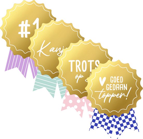 Foto: Sluitsticker sluitzegel medaille topper trots op jou goed gedaan kanjer 4 ass avondvierdaagse zwemdiploma geslaagd stickers cadeau gift traktatie beloning kinderen beloningsstickers jongens meisjes dh collection