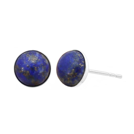 ARLIZI 2287 Oorbellen blauw lapis lazuli cabochon oorstekers - sterling zilver - 8 mm