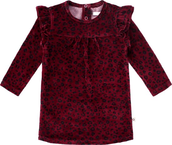 Your Wishes Panther Ruffle Sweater Dress - Feestjurk - Rood - Velvet - Meisjes - Maat: 62/68