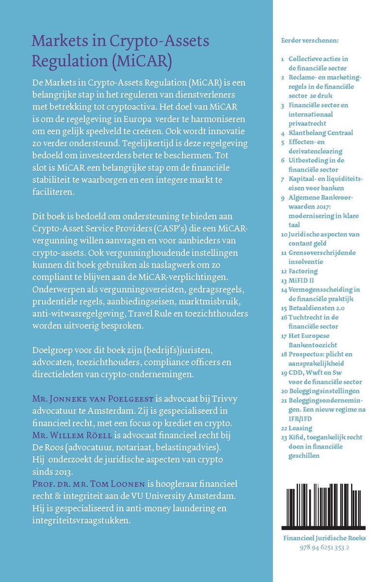 Financieel Juridische Reeks 24 - Markets in Crypto-Assets Regulation  (MiCAR) |... | bol