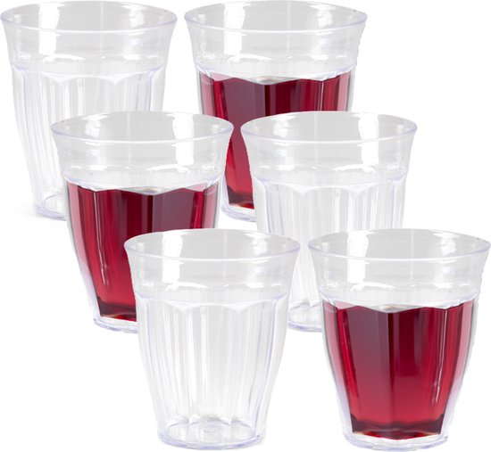 Plasticforte onbreekbare Picardi drinkglazen - 6x stuks - kunststof - transparant - 250 ml - camping/outdoor/kinderen - limonade glazen