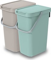 Keden GFT/rest afvalbakken set - 2x - beige/groen - 12L - 20 x 26 x 37 cm - afval scheiden
