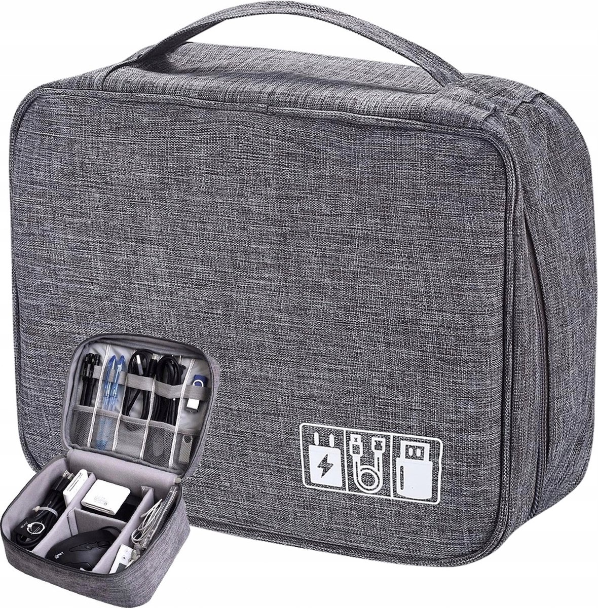 Kabel Organiser Tas - Compacte Kabeltas - Opbergtas voor Elektronica en Accessoires - Reistas - Tas Organizer - Case - Grijs