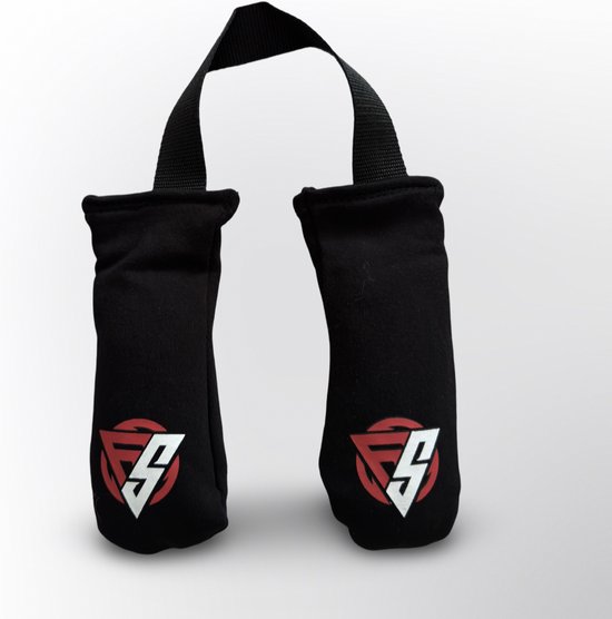 Zwarte geurvreter voor bokshandschoenen met draaglus en rood/wit logo aan de voorzijde.