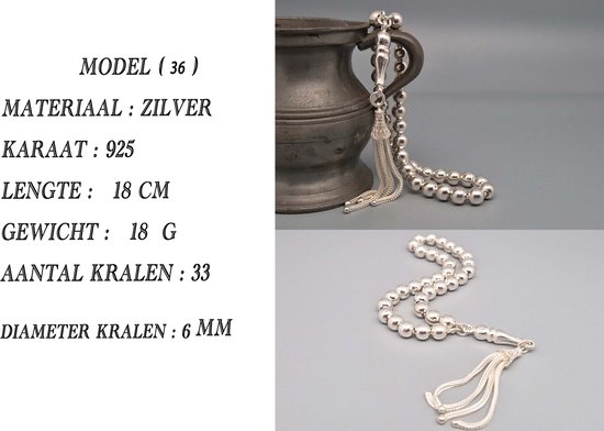 33 perles Tesbih en argent sterling 925 "modèle - 36"