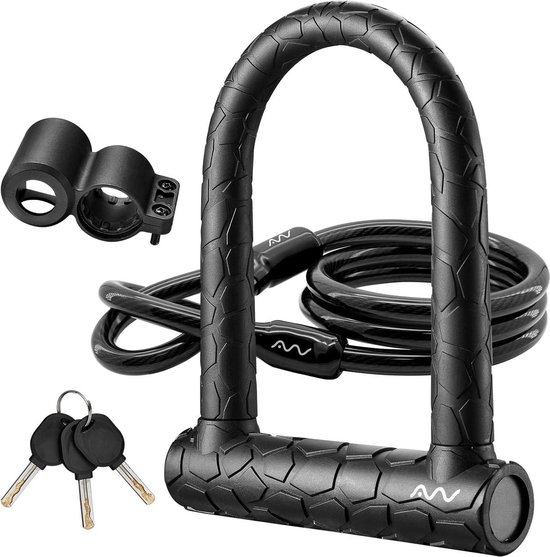 Fiets U-slot, 20 mm HeBike U-slot, 20 mm Heavy Duty Combinatie Fiets u Lock Shackle 4ft Lengte Beveiligingskabel met Stevige Montagebeugel en Sleutel Anti-Diefstal Fiets Veilige Sloten