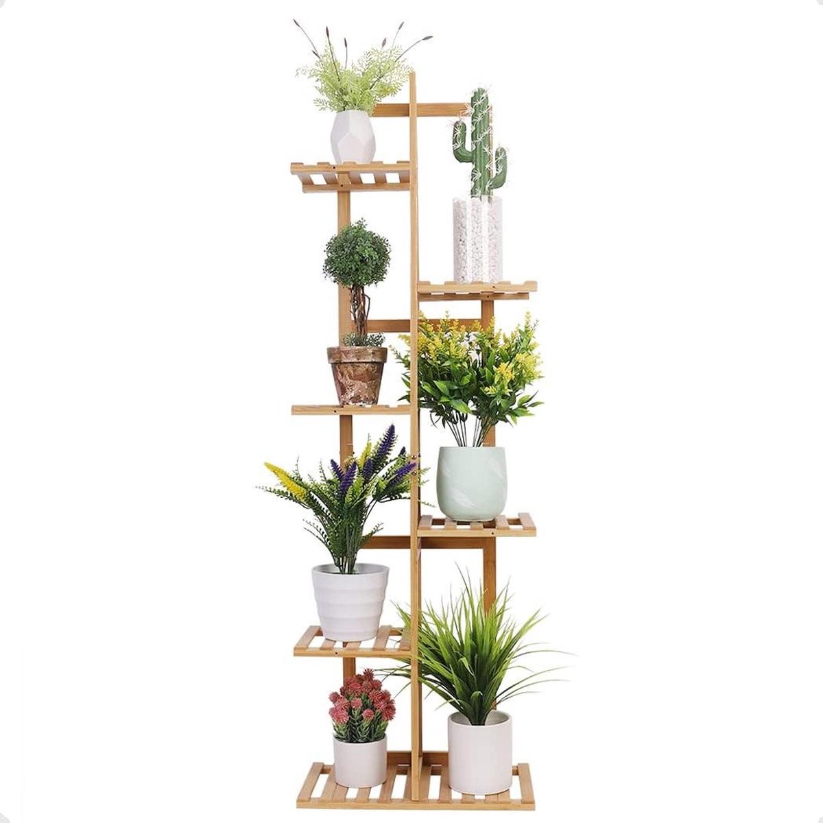 Houten Plantenrek met 7 planken Bloemenstandaard voor binnen en buiten Plantentrap voor balkon en decoratie 40 x 20 x 122 cm