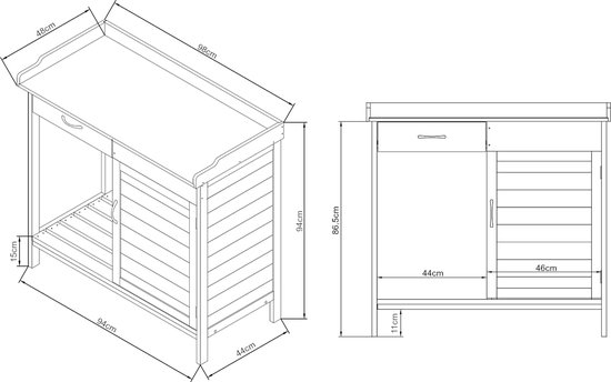 Table de travail de jardin Aliano table d'empotage 98x48x94 cm gris casa.pro