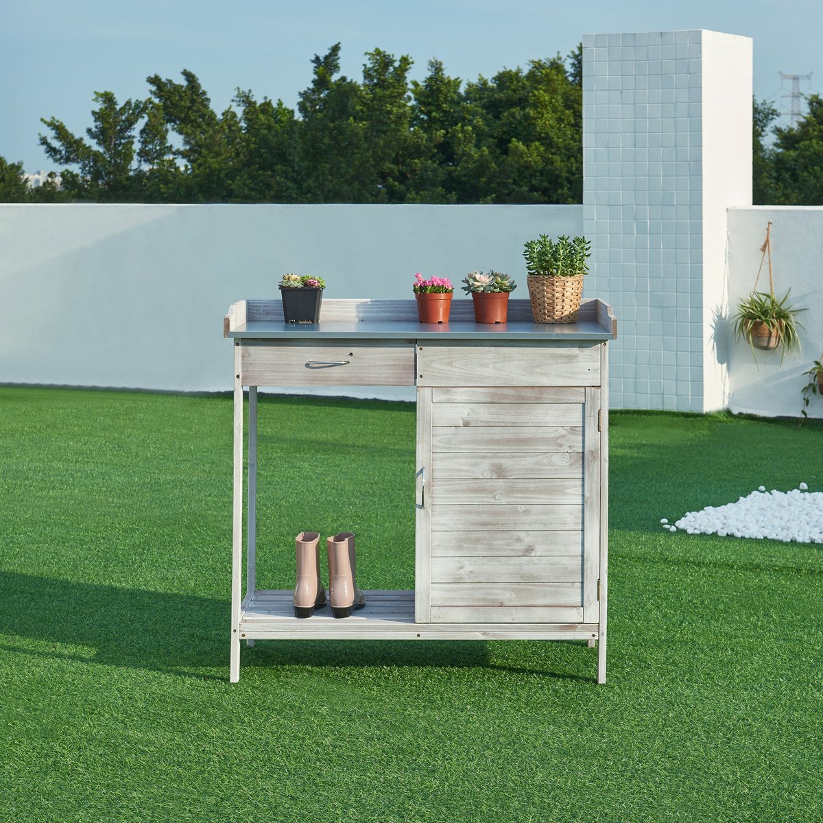Tuinwerktafel Aliano oppottafel 98x48x94 cm grijs casa.pro