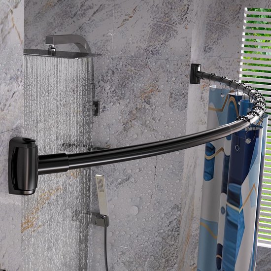 Verstelbare hoek douchegordijnstang gebogen L-vormige douchegordijnstang uitbreidbare douchegordijnstang zonder boren (afmetingen: 70 tot 95 cm x 90 tot 130 cm kleur: zwart