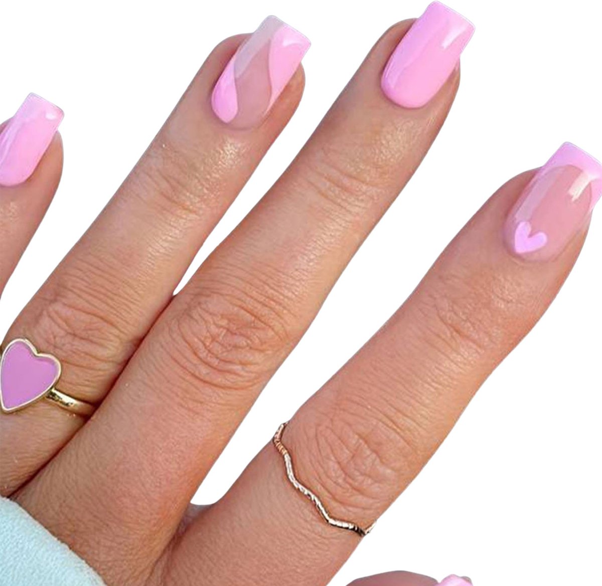 Goedkoopste Nepnagels met Lijm - Nepnagels Roze - Print - Hartjes - Set - 24 stuks - Plak Nagels - Square - Zelfklevend - Press on Nails - Nagellijm - Plaknagels - Nepnagels - Kunstnagels - Nagellijm - Cadeau - Festival - Accessoires